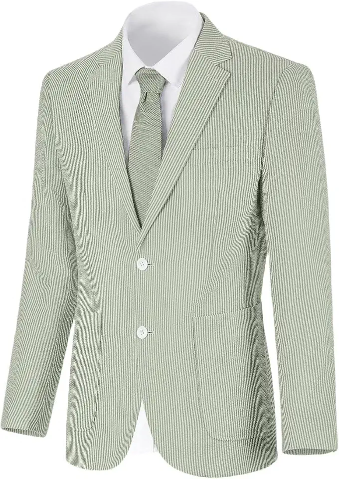Global Recycled Standard Mens Seersucker Suit Jacket Summer Blazer Slim Fit Sport Coats Tux Jackets
