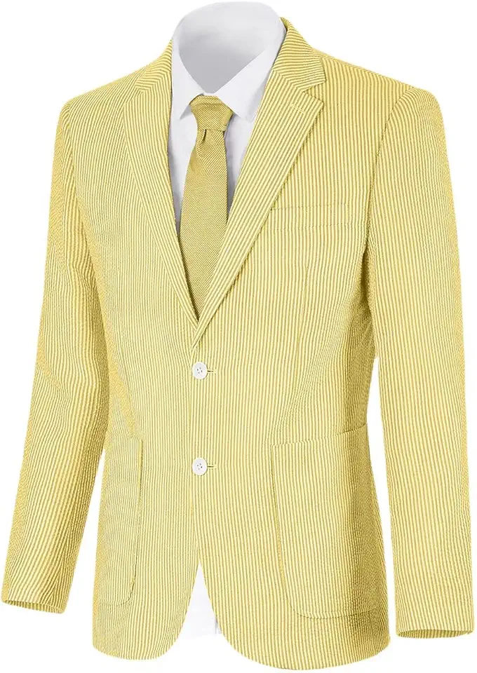 Wehilion Mens Seersucker Suit Jacket Casual Summer Blazer Slim Fit Sport Coats Suits Jackets Wedding Prom Tuxedo Blazers