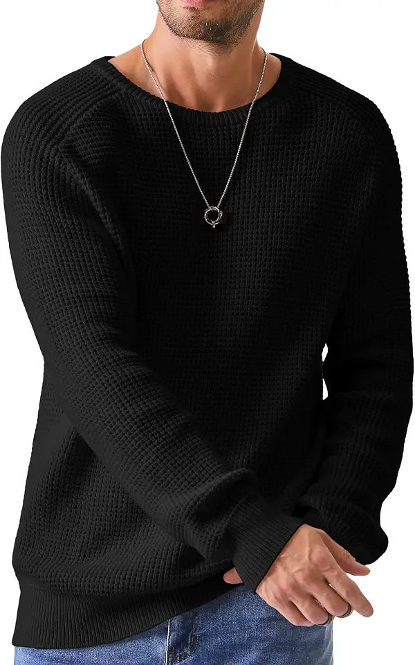 Global Recycled Standard JMIERR Men's Cotton Blend Crewneck Pullover Sweater Waffle Knitted