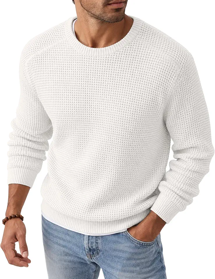 Global Recycled Standard JMIERR Men's Cotton Blend Crewneck Pullover Sweater Waffle Knitted