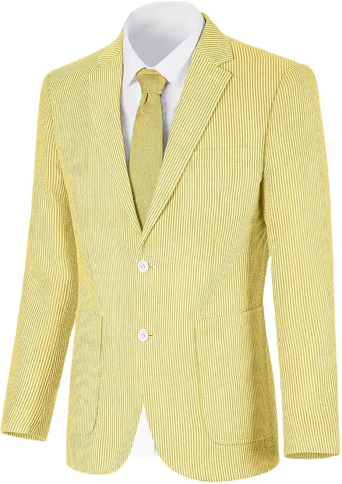Global Recycled Standard Mens Seersucker Suit Jacket Summer Blazer Slim Fit Sport Coats Tux Jackets