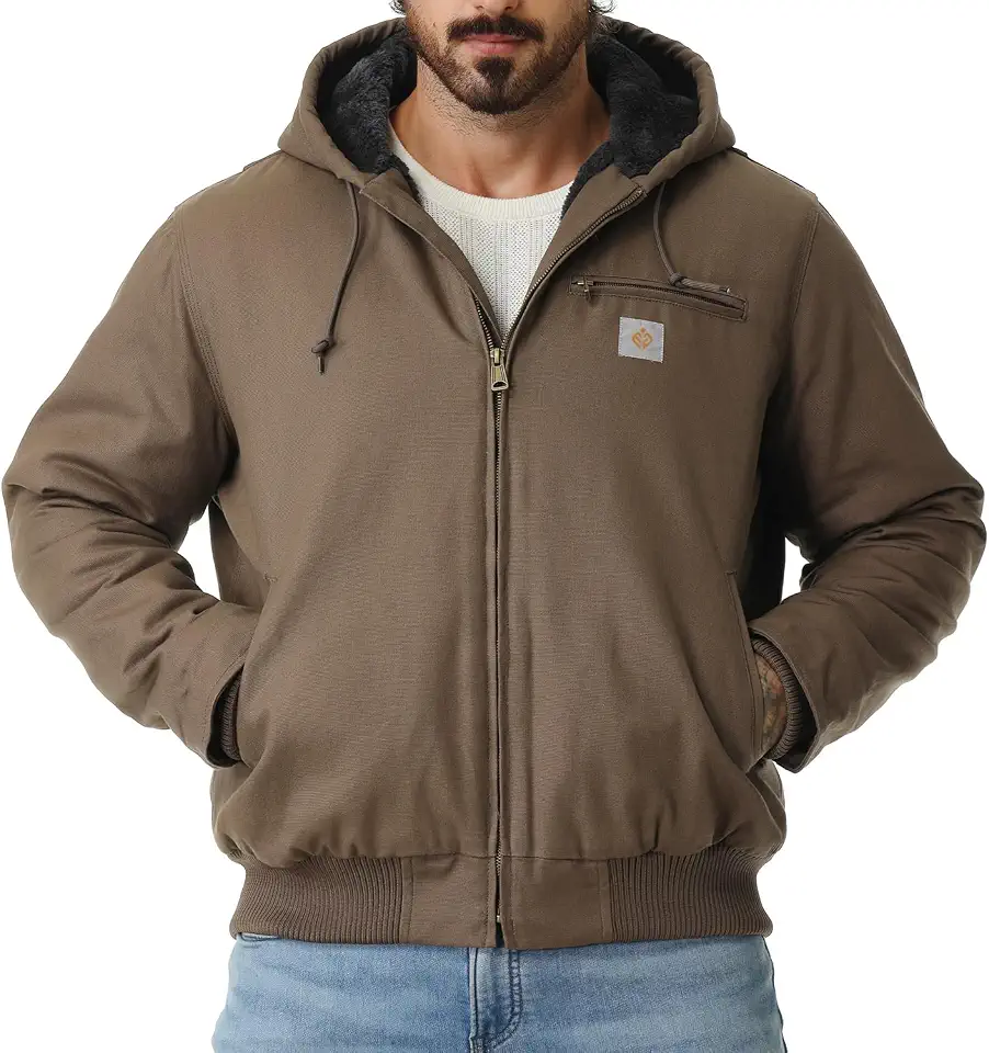 Men's Work Coat Washed Duck Fleece Lined Waterproof Workwear