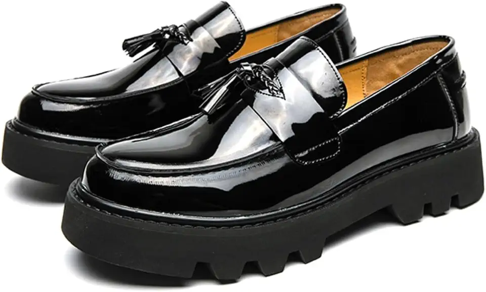 Men's Patent Leather Slip-On Tassel Dress Platform Loafers Casual Non-Slip Penny Formal Shoes Business Party Wedding Prom Moccasins Boat Shoes