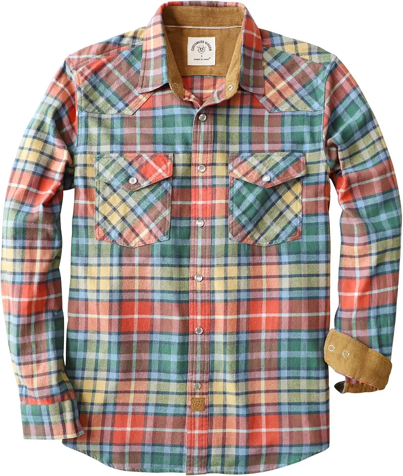 Dubinik® 6 oz Flannel Shirt for Men Western Pearl Snap Shirts Long Sleeve