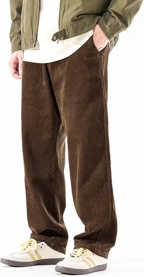 PLEPAN Men's Corduroy Baggy Pants Straight Fit