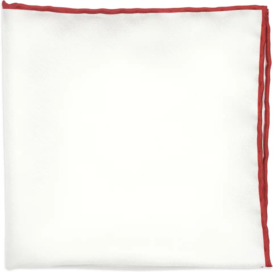 BELLUNO Men's Silk Ivory Pocket Square, Hand-Rolled Color Edge