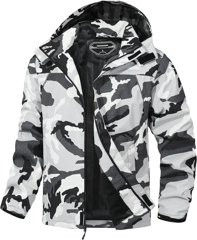 Outdoor Men's Waterproof Raincoat Windbreaker Lightweight Rain Jacket with Detachable Hood