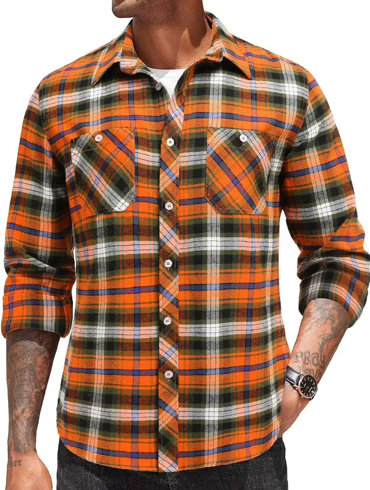 COOFANDY Men's Flannel Plaid Shirts Long Sleeve Casual Button Down Shirt with Pockets