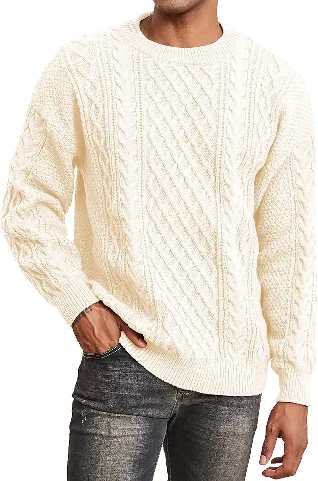 Men's Sweater Crewneck Cable Knit Textured Sweaters Pullover Casual Sweater for Men