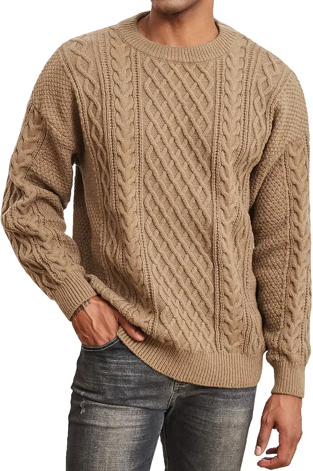Men's Sweater Crewneck Cable Knit Textured Sweaters Pullover Casual Sweater for Men