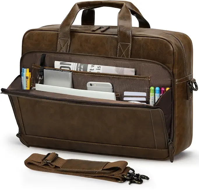 Men's Dark Brown Leather Briefcase Bag