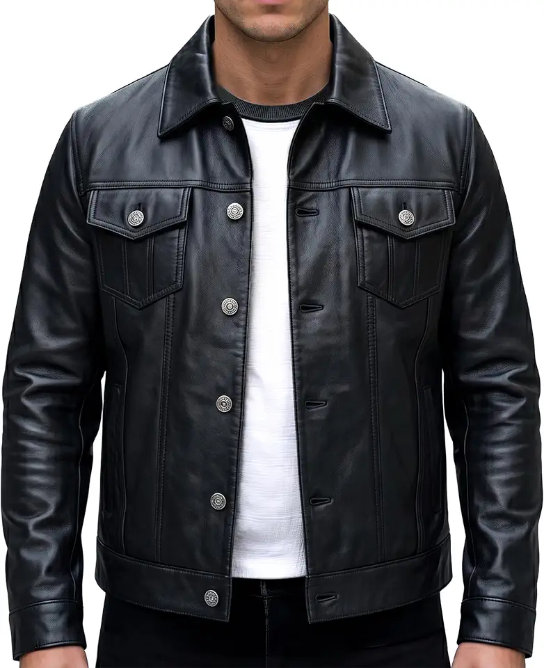Mens Leather Jackets - Real Lambskin Trucker Style Vintage Leather Jacket Men