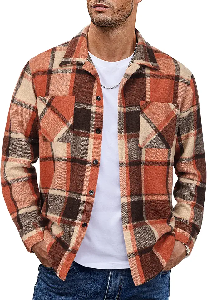 Global Recycled Standard COOFANDY Men's Flannel Shirts Casual Button Down Plaid Shirt Jacket Long Sleeve Fleece Shacket with Pockets