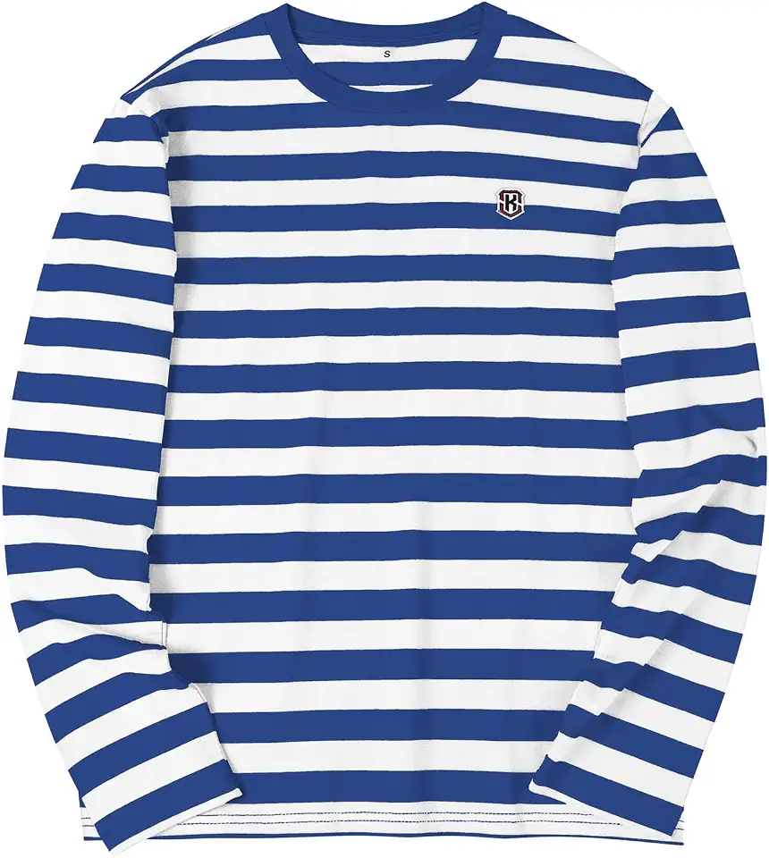 KESIHAN Men's Casual Striped Long Sleeve Shirt Crewneck Basic Stripe Shirts