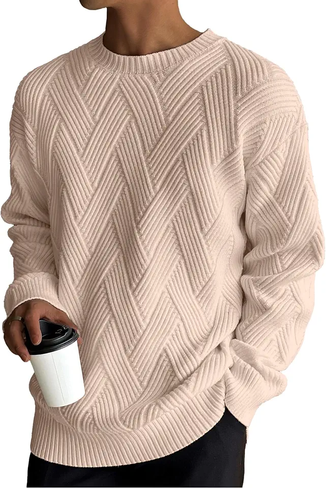 HOTake Men's Casual Textured Crewneck Pullover Sweaters