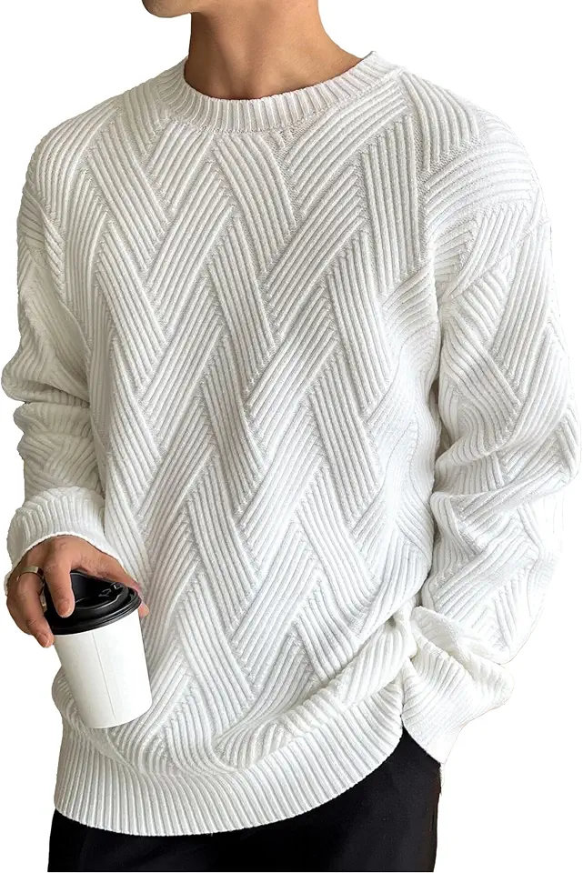 Men's White Cable Knit Cricket Sweater