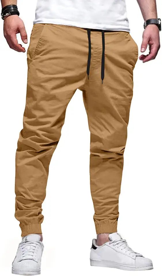 Men's Slim Fit Beige Drawstring Chino Pants