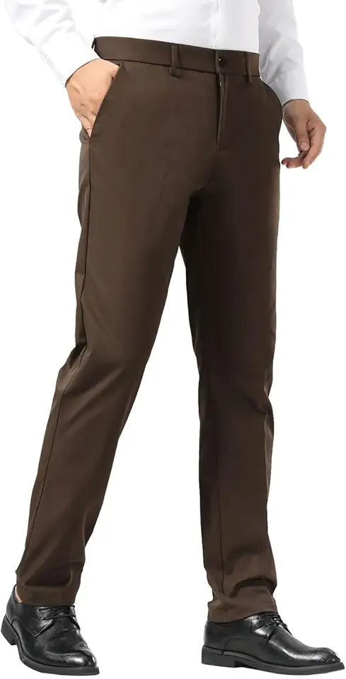 Men's Slim Fit Dark Brown Flat Front Trouser Pants