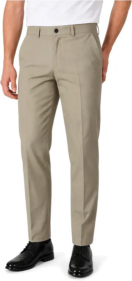 Plaid&Plain Men's Slim Fit Dress Pants Stretch Khaki Pants Wrinkle Free