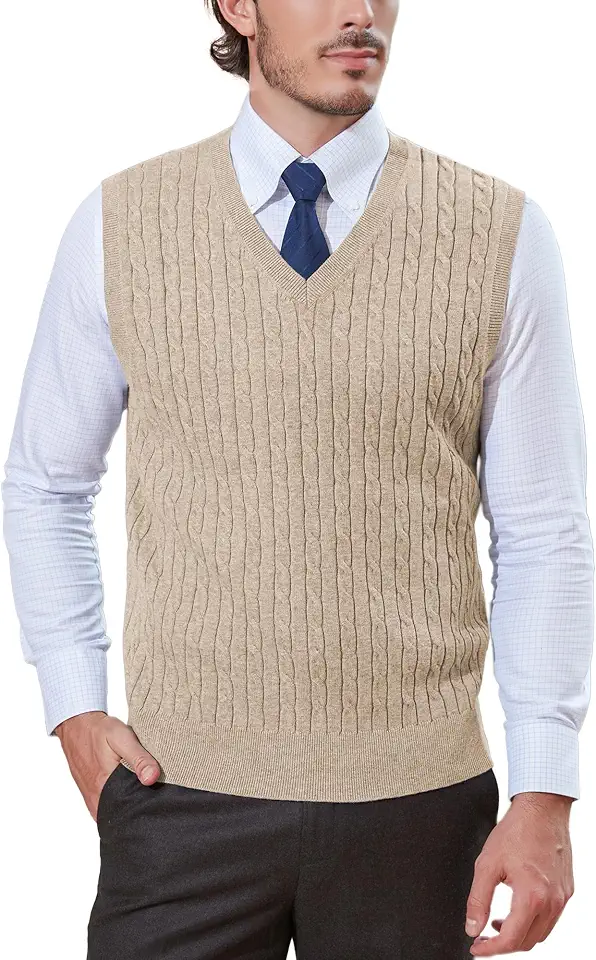 Men's Oatmeal Beige V Neck Sweater Vest