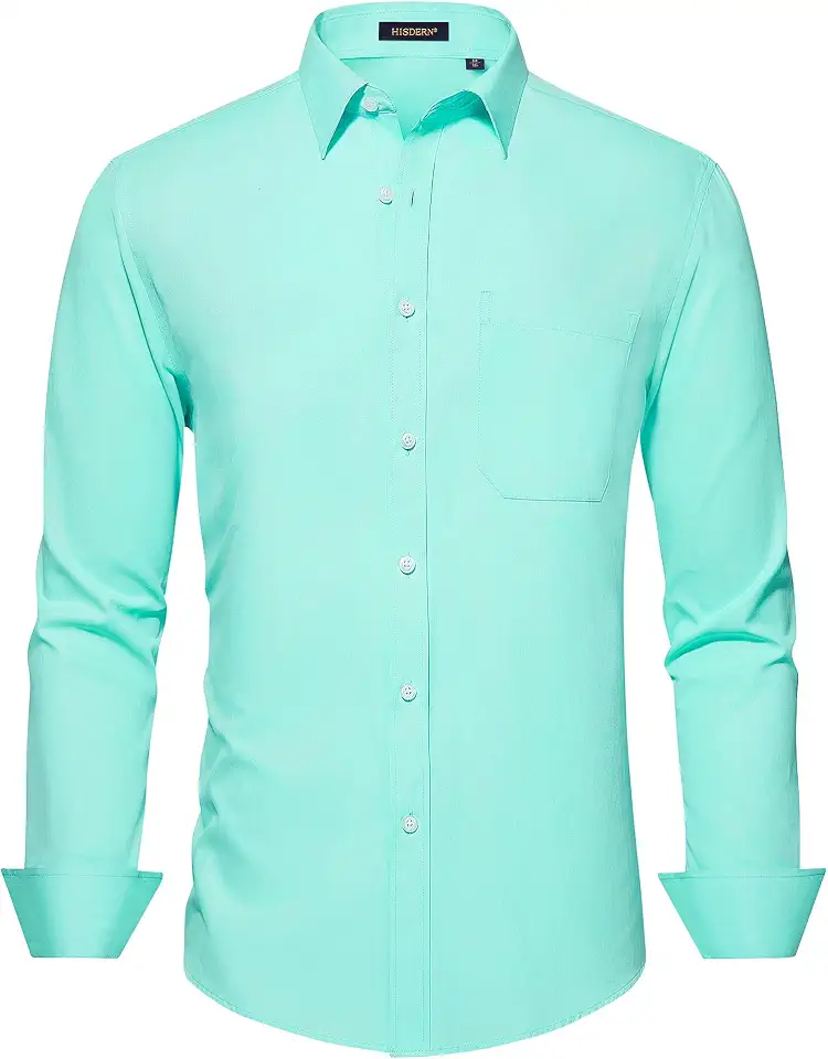 HISDERN Mens Dress Shirts Long Sleeve Button Down Casual Shirts for Men Inner Contrast Formal Business Tuxedo Wedding Shirt