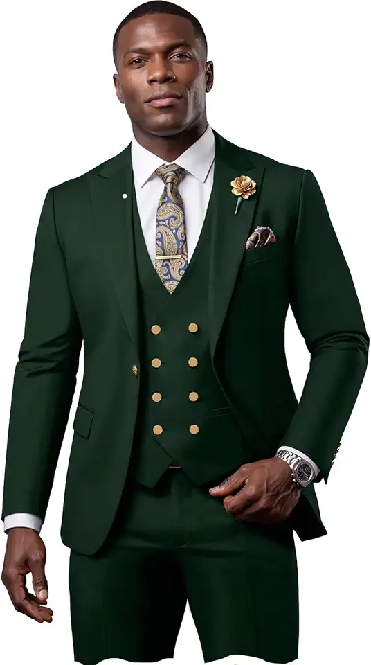 Global Recycled Standard Wehilion 3 Piece Suits for Men Slim Fit Tuxedo Jacket with Gold Button