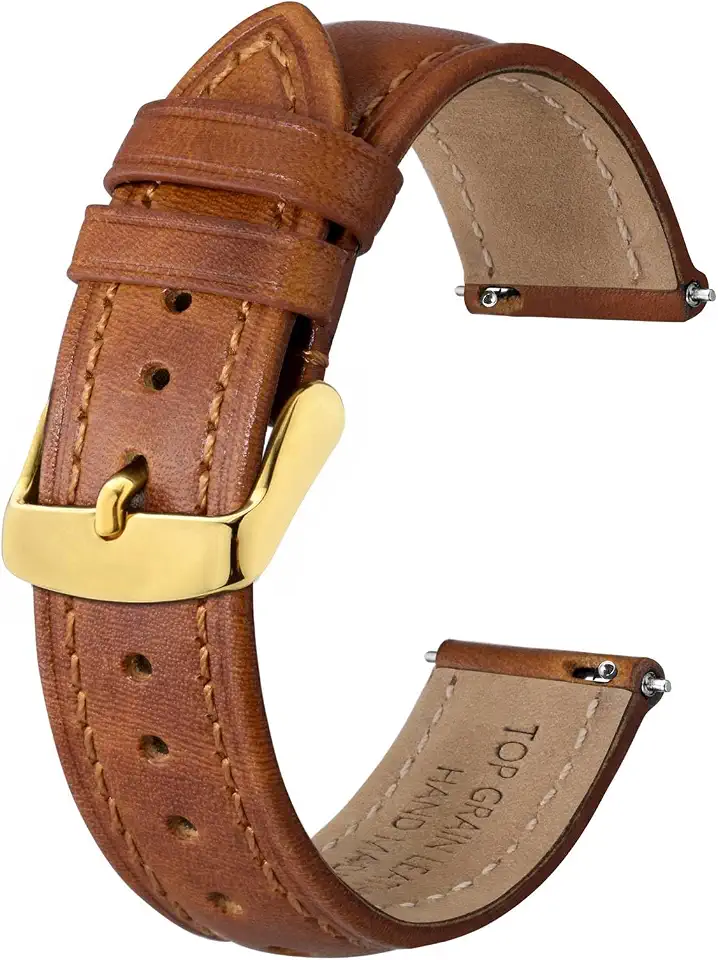 BISONSTRAP Retro Leather Watch Straps for Men, Oil Waxed Calfskin Replacement Band, Quick Release, Band Width 18mm 19mm 20mm 22mm
