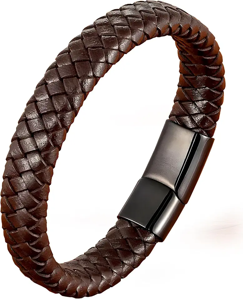 Leather Bracelet for Men, Braided Mens Cuff Bracelets with Stainless Steel Clasp Stacked Multi Style Color Anniversary Father's Day Birthday Christmas Jewelry Gifts for Him