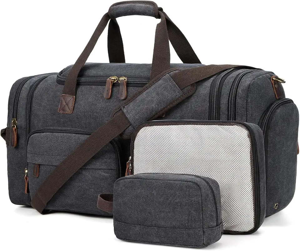 Mens Duffle Bag for Travel, 60L Canvas Expandable Overnight Weekender Bag