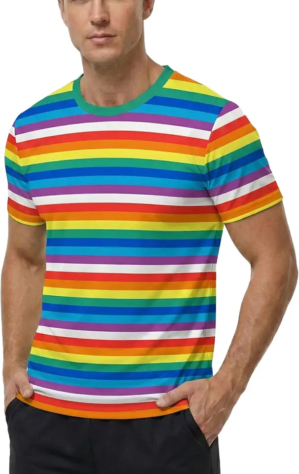 Mens Basic Striped T-Shirts Sailor Tshirt Red White Cosplay Shirts Rainbow Stripes Top Halloween Costume Tees