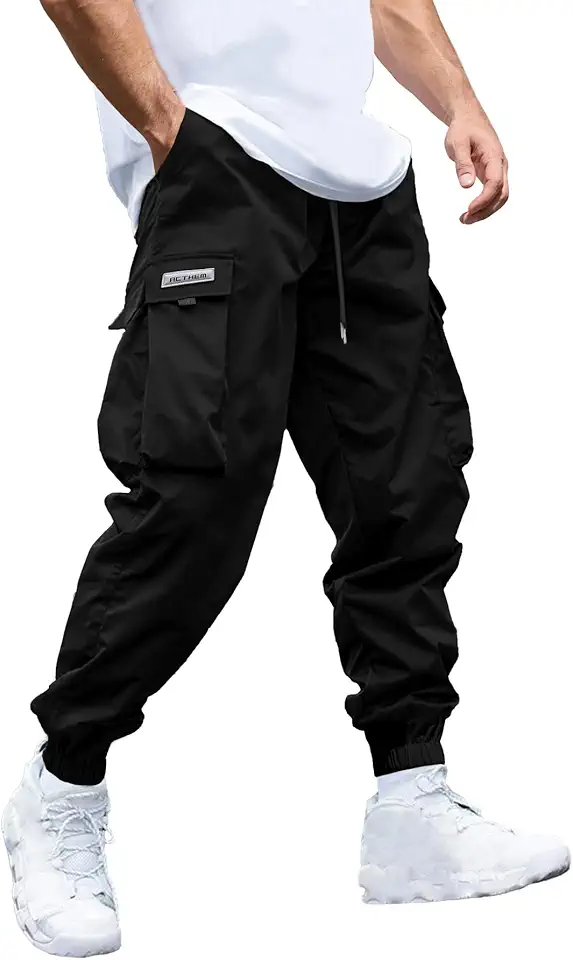 JEMLDL Mens Cargo Joggers Pants Elastic Waist Drawstring with Flap Pockets Techwear Pants for Men