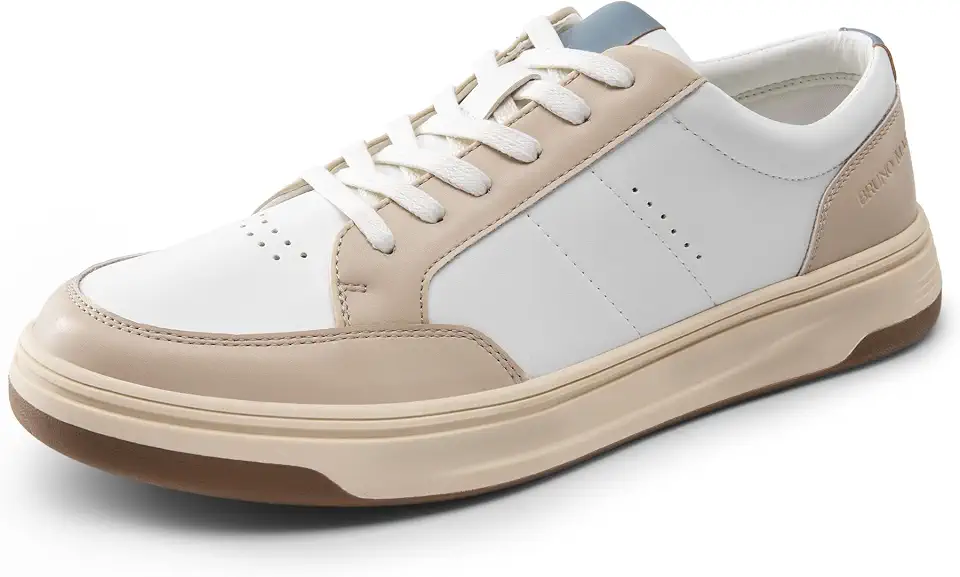 Men's White And Beige Low Top Sneakers