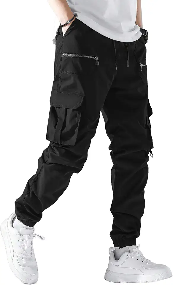 PLEPAN Men's Casual Cargo Pants Elastic Waist Drawstring Joggers Pants