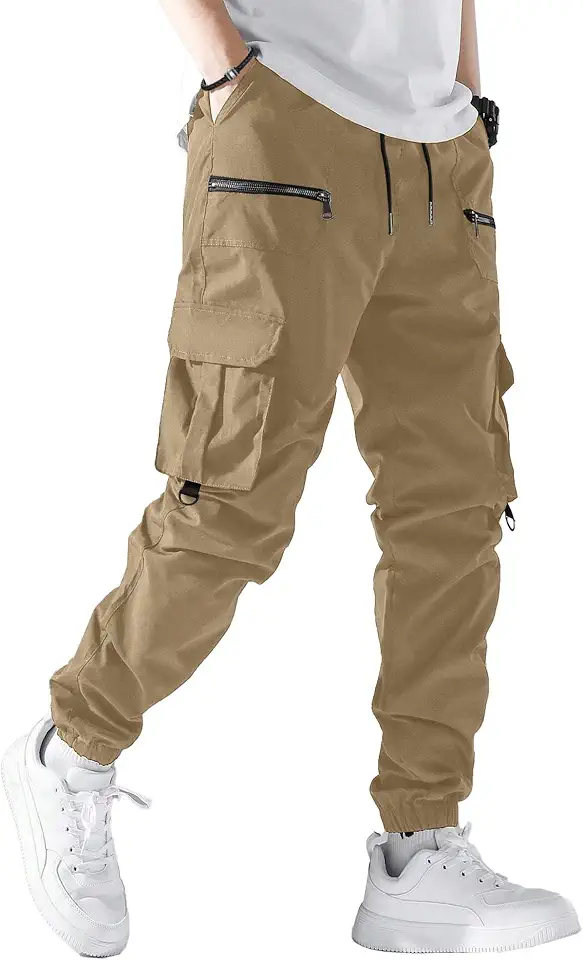 PLEPAN Men's Casual Cargo Pants Elastic Waist Drawstring Joggers Pants