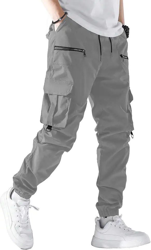 PLEPAN Men's Casual Cargo Pants Elastic Waist Drawstring Joggers Pants