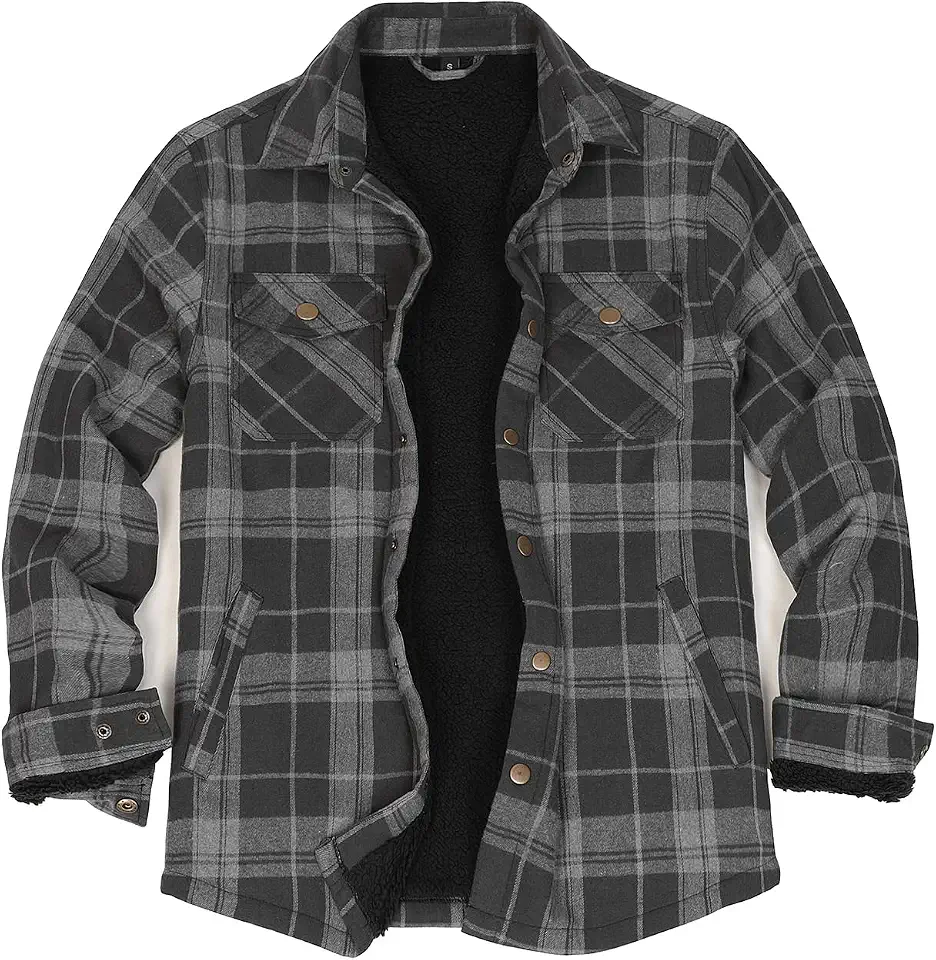 ZENTHACE Men's Sherpa Lined Flannel Shirt Jacket,Snap Button Overshirt