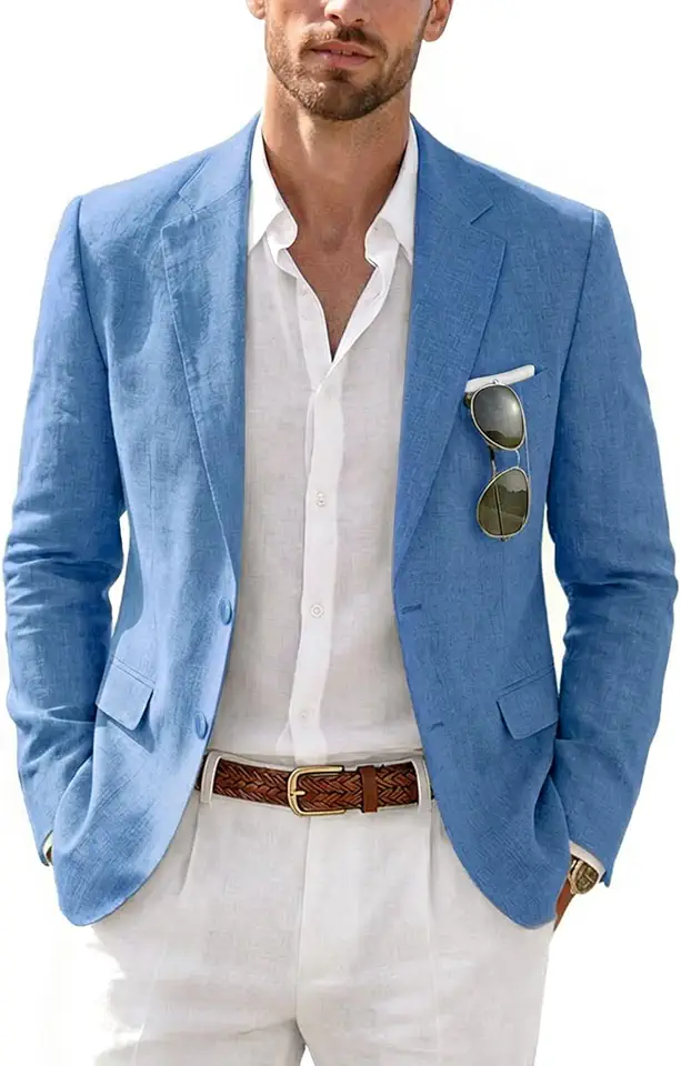 MrSure Men’s 2 Buttons Linen Blazer, Casual Sport Coat, Solid Lightweight Suit Jacket for Daily