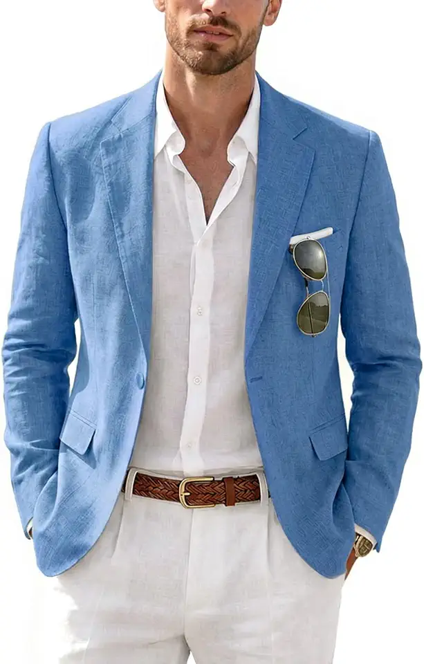 MrSure Men’s Linen Blazer, Lightweight Casual Sport Coats, Solid Slim Fit Suit Jacket for Daily