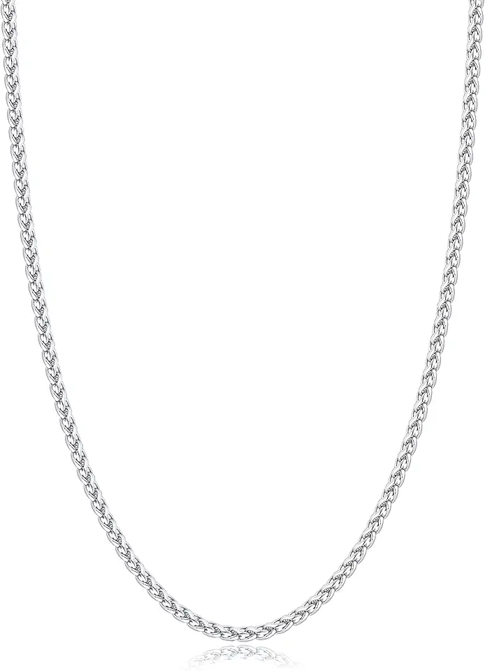 Jewlpire Silver Wheat Chain/14k Plated Gold Chain Necklace for Men, 2.5mm 3mm 4mm Chains for Men, Stainless Steel Necklace Chains for Men and Women, Mens Chain Necklace 16 18 20 22 24 26 Inch