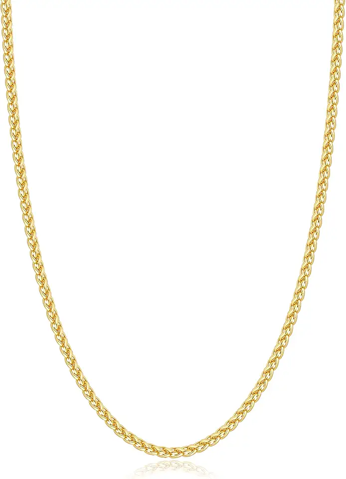 Jewlpire Silver Wheat Chain/14k Plated Gold Chain Necklace for Men, 2.5mm 3mm 4mm Chains for Men, Stainless Steel Necklace Chains for Men and Women, Mens Chain Necklace 16 18 20 22 24 26 Inch