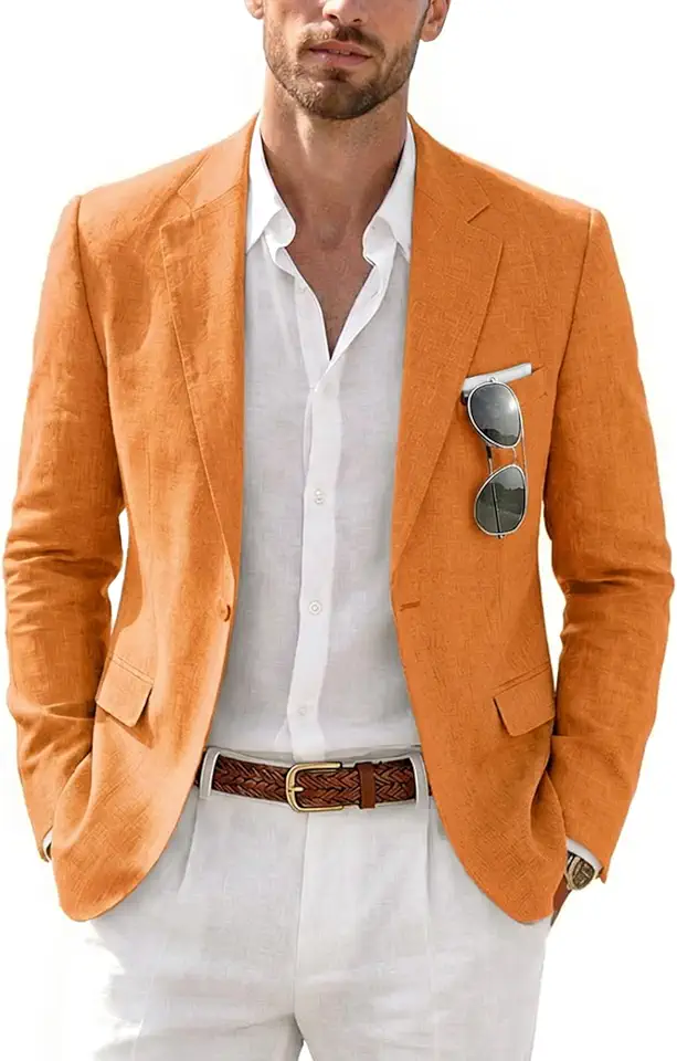 MrSure Men’s Linen Blazer, Lightweight Casual Sport Coats, Solid Slim Fit Suit Jacket for Daily