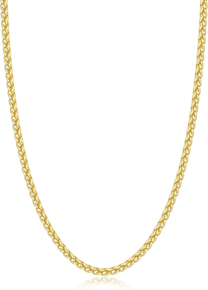 Jewlpire Silver Wheat Chain/14k Plated Gold Chain Necklace for Men, 2.5mm 3mm 4mm Chains for Men, Stainless Steel Necklace Chains for Men and Women, Mens Chain Necklace 16 18 20 22 24 26 Inch