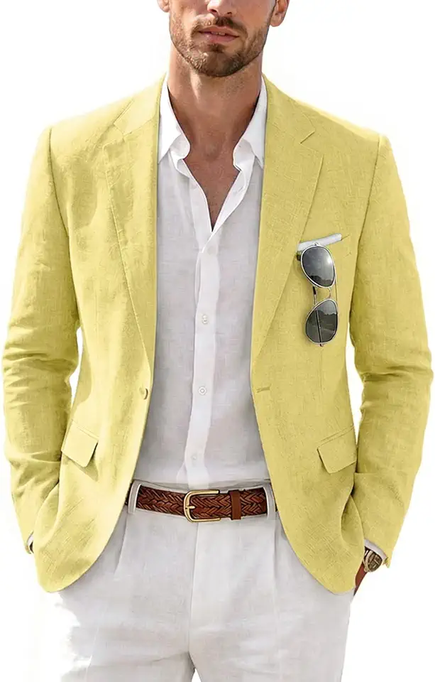 MrSure Men’s Linen Blazer, Lightweight Casual Sport Coats, Solid Slim Fit Suit Jacket for Daily