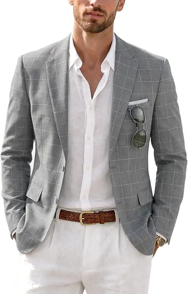 MrSure Men’s 2 Buttons Linen Blazer, Casual Sport Coat, Solid Lightweight Suit Jacket for Daily