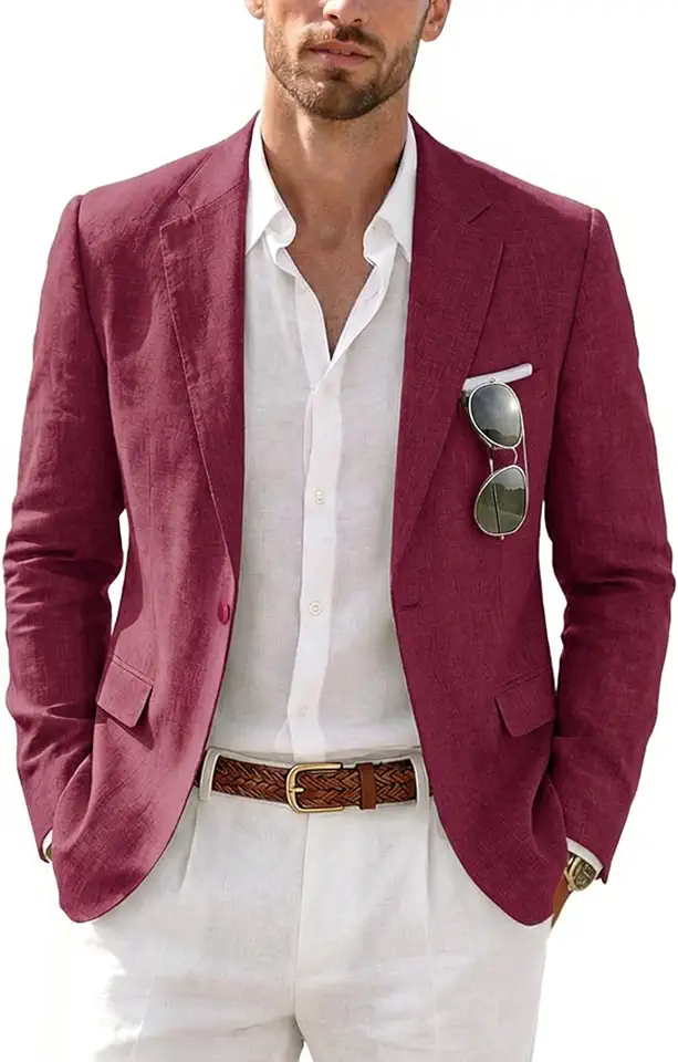 MrSure Men’s Linen Blazer, Lightweight Casual Sport Coats, Solid Slim Fit Suit Jacket for Daily