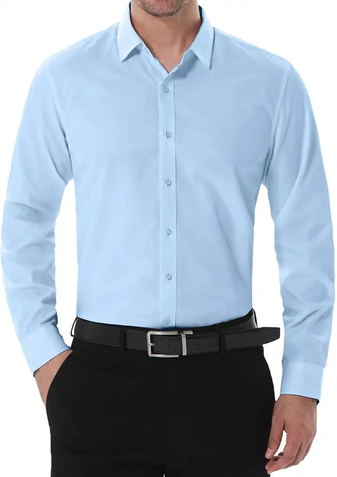 SIR7 Men's Slim Fit Stretch Dress Shirt Solid Color Microelastic Long Sleeve Casual Soft Business Button Up Shirts