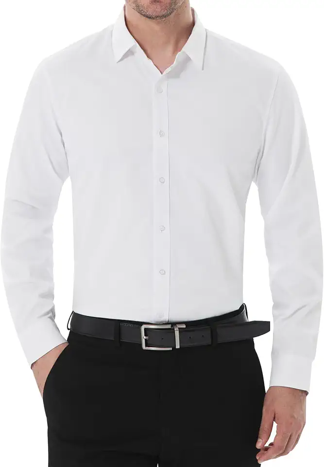 SIR7 Men's Slim Fit Stretch Dress Shirt Solid Color Microelastic Long Sleeve Casual Soft Business Button Up Shirts