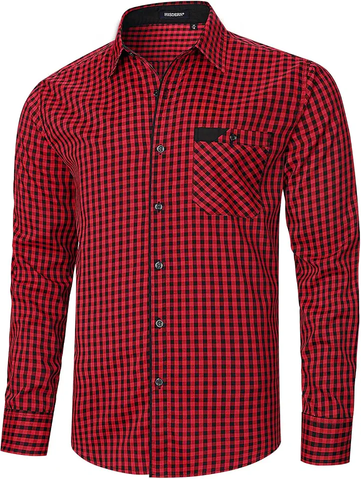 HISDERN Mens Plaid Dress Shirt Long Sleeve,Wrinkle Free Button Down Shirts with Collar for Casual Bussiness Big and Tall Men