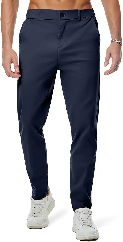 Global Recycled Standard JMIERR Men's Chino Pants Casual Elastic Waist Tapered Golf Trousers