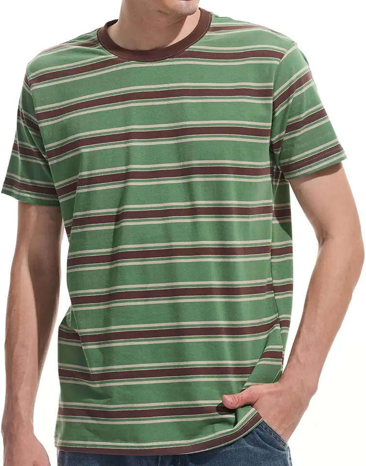 VEIISAR Men's Crewneck Striped T-Shirt Soft Elastic Cotton Tees